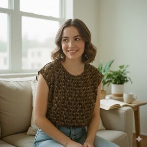 Talbots Women's Petite Pleated Feather Print Sleeveless Blouse Top - Size 18WP